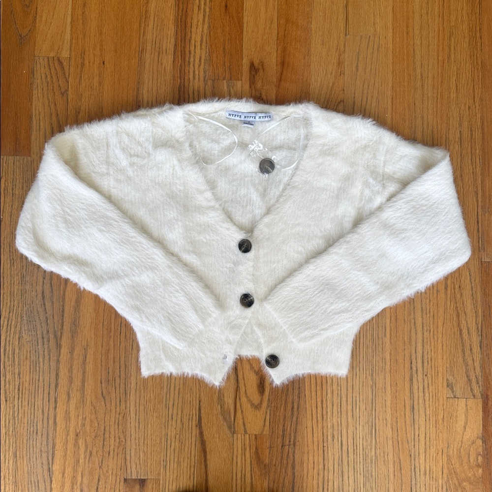HYFVE Cream Fuzzy Cardigan Sweater